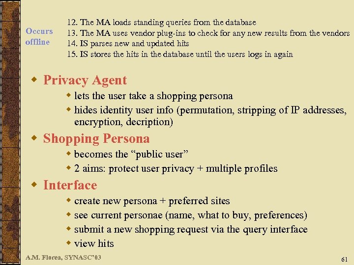 Occurs offline 12. The MA loads standing queries from the database 13. The MA