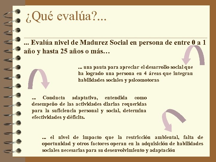 ¿Qué evalúa? . . . Evalúa nivel de Madurez Social en persona de entre