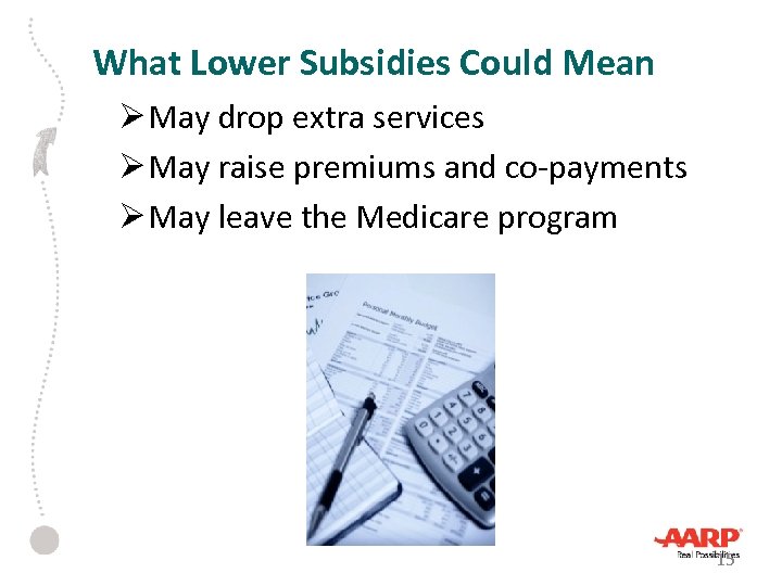 What Lower Subsidies Could Mean Ø May drop extra services Ø May raise premiums