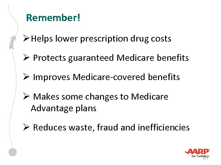 Remember! Ø Helps lower prescription drug costs Ø Protects guaranteed Medicare benefits Ø Improves