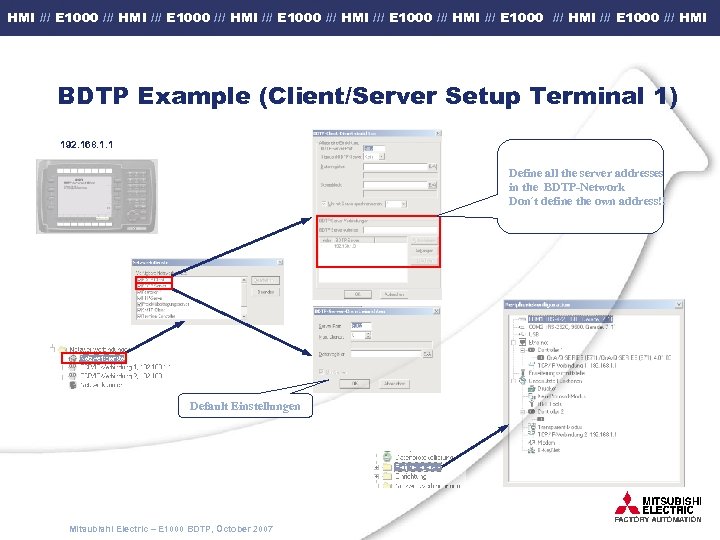 HMI /// E 1000 /// HMI /// E 1000 /// HMI BDTP Example (Client/Server