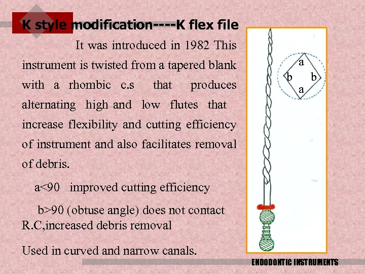 K style modification----K flex file It was introduced in 1982 This instrument is twisted