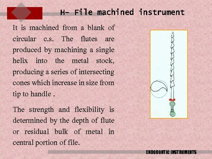 H- File machined instrument It is machined from a blank of circular c. s.