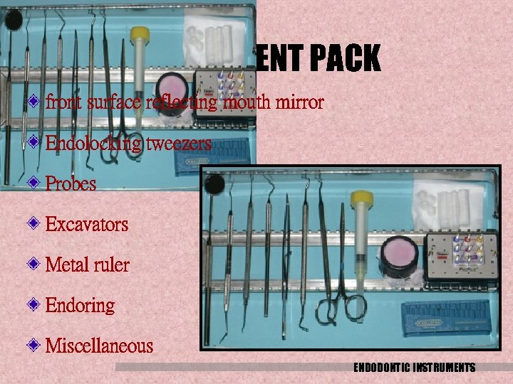 INSTRUMENT PACK front surface reflecting mouth mirror Endolocking tweezers Probes Excavators Metal ruler Endoring