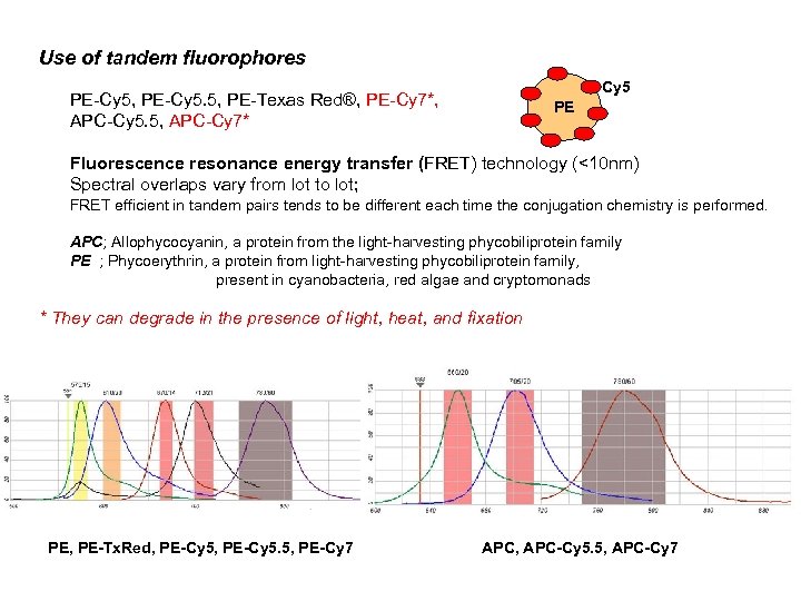 Use of tandem fluorophores Cy 5 PE-Cy 5, PE-Cy 5. 5, PE-Texas Red®, PE-Cy