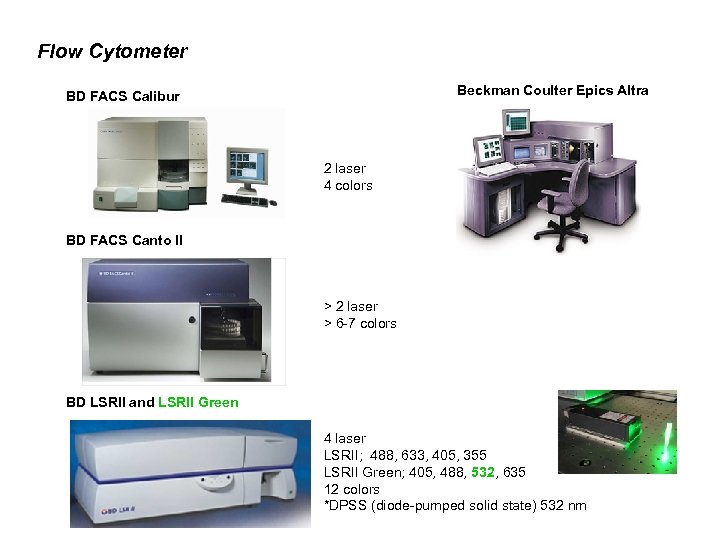 Flow Cytometer Beckman Coulter Epics Altra BD FACS Calibur 2 laser 4 colors BD