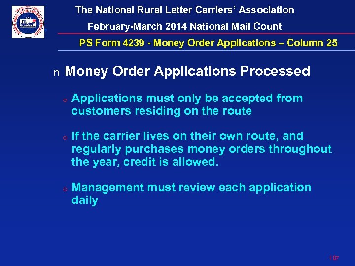The National Rural Letter Carriers’ Association February-March 2014 National Mail Count PS Form 4239
