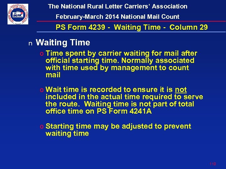 The National Rural Letter Carriers’ Association February-March 2014 National Mail Count PS Form 4239