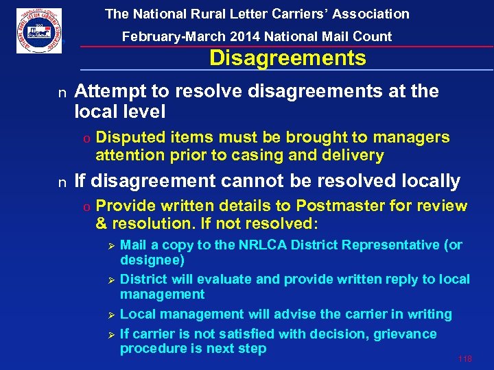 The National Rural Letter Carriers’ Association February-March 2014 National Mail Count Disagreements n Attempt