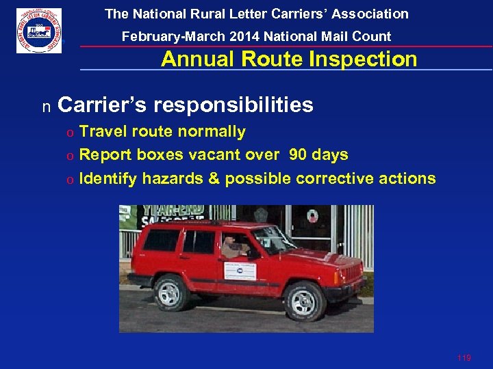 The National Rural Letter Carriers’ Association February-March 2014 National Mail Count Annual Route Inspection
