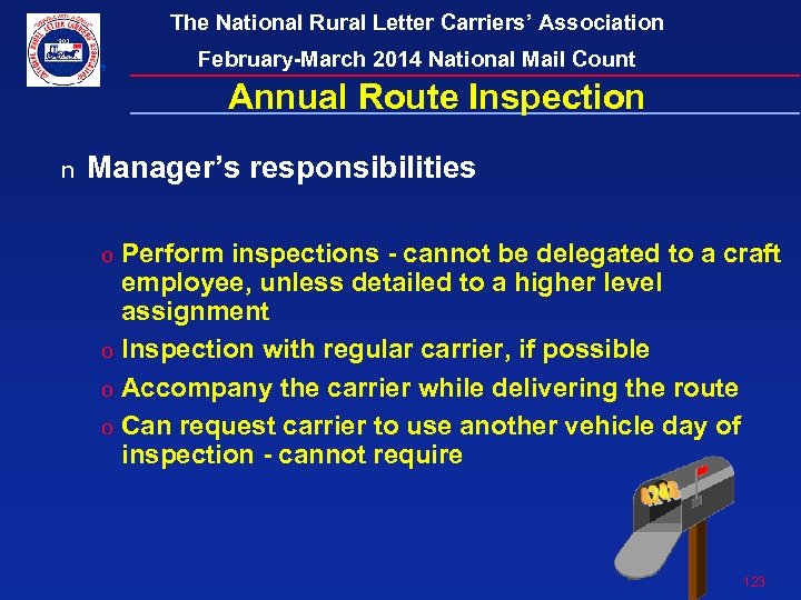 The National Rural Letter Carriers’ Association February-March 2014 National Mail Count Annual Route Inspection