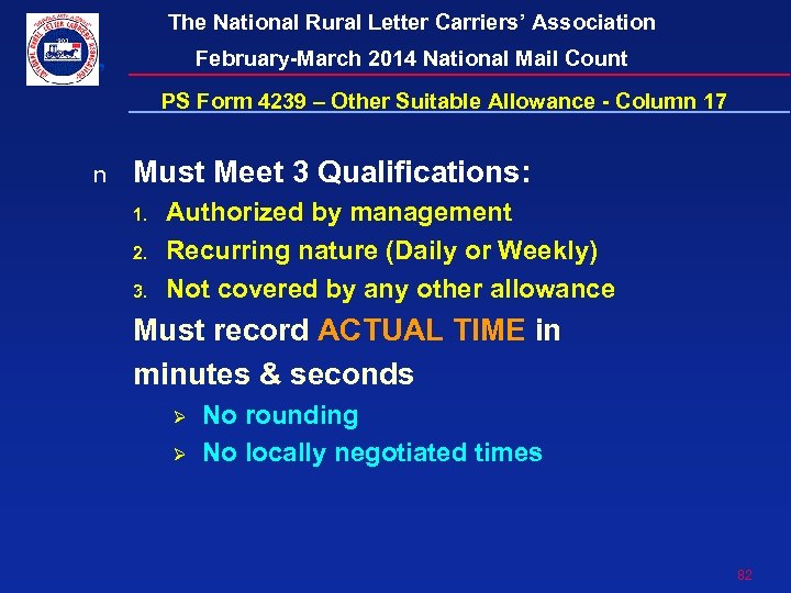 The National Rural Letter Carriers’ Association February-March 2014 National Mail Count PS Form 4239