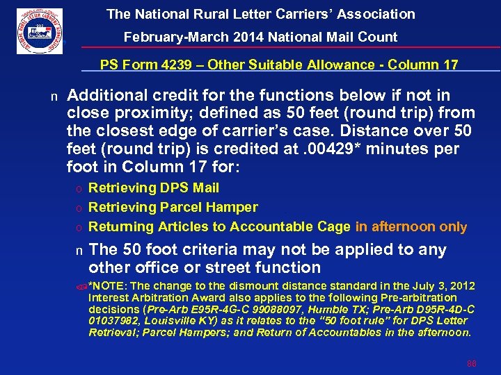 The National Rural Letter Carriers’ Association February-March 2014 National Mail Count PS Form 4239