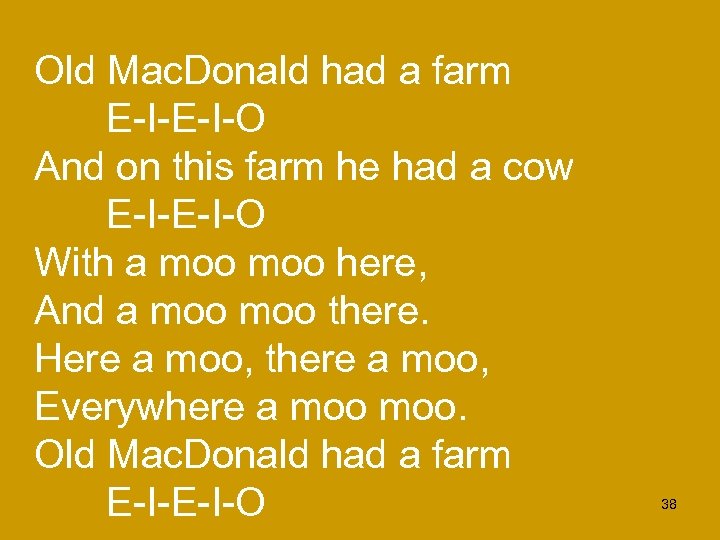 Old Mac. Donald had a farm E-I-O And on this farm he had a