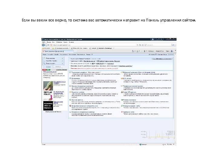 Если вы ввели все верно, то система вас автоматически направит на Панель управления сайтом.