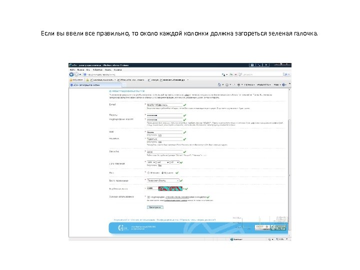 Если вы ввели все правильно, то около каждой колонки должна загореться зеленая галочка. 