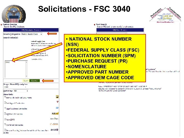 Solicitations - FSC 3040 • NATIONAL STOCK NUMBER (NSN) • FEDERAL SUPPLY CLASS (FSC)
