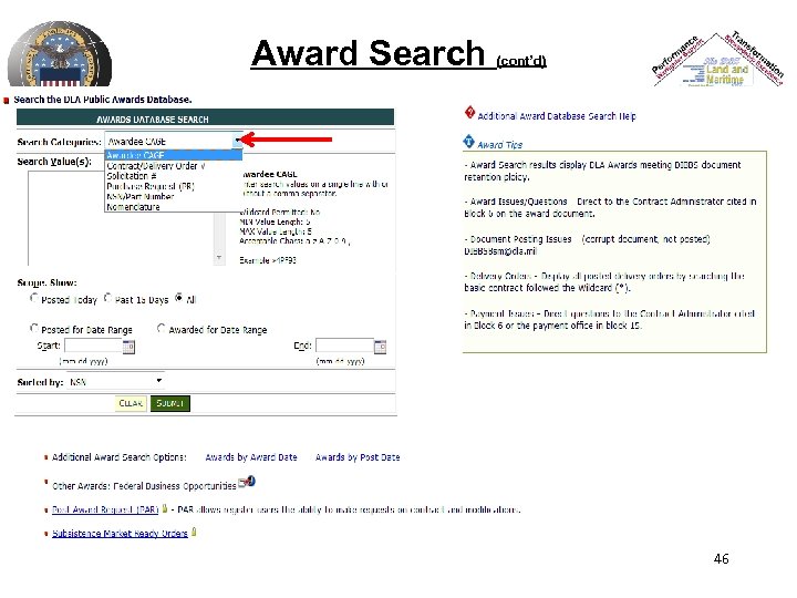 Award Search (cont’d) 46 
