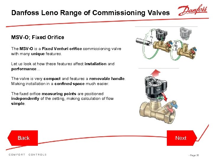 Danfoss Leno Range of Commissioning Valves MSV-O; Fixed Orifice The MSV-O is a Fixed