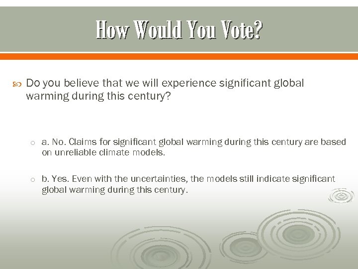 How Would You Vote? Do you believe that we will experience significant global warming