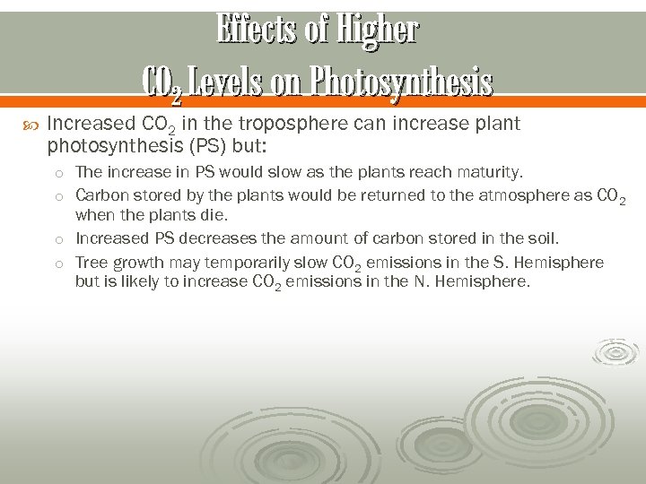 Effects of Higher CO 2 Levels on Photosynthesis Increased CO 2 in the troposphere