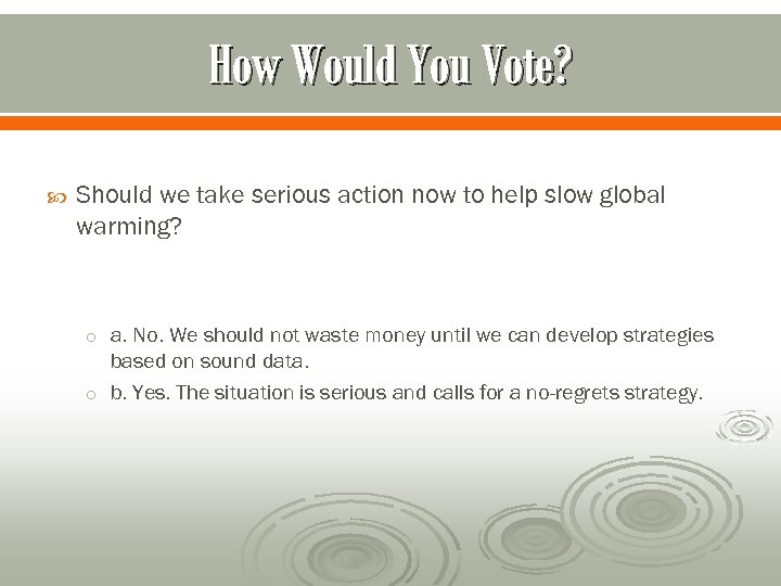 How Would You Vote? Should we take serious action now to help slow global