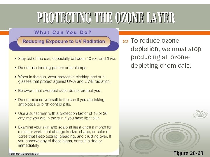 PROTECTING THE OZONE LAYER To reduce ozone depletion, we must stop producing all ozonedepleting