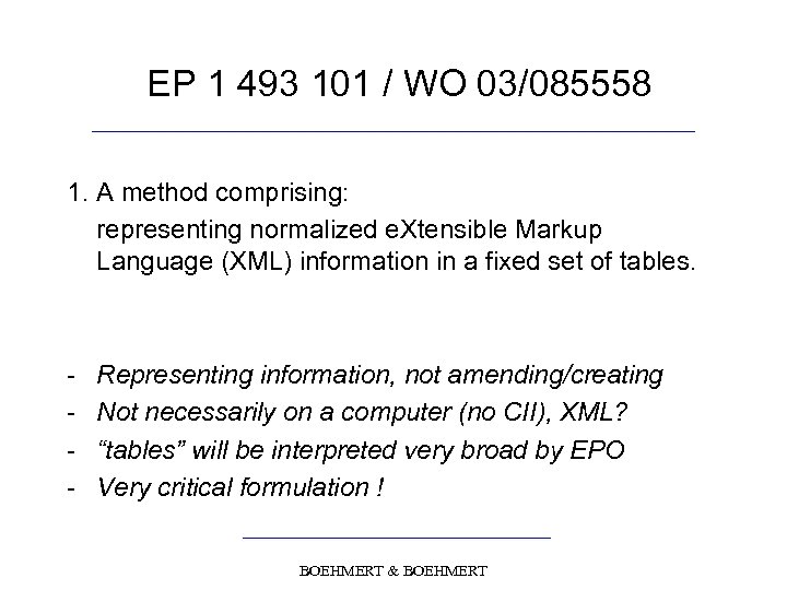 EP 1 493 101 / WO 03/085558 1. A method comprising: representing normalized e.
