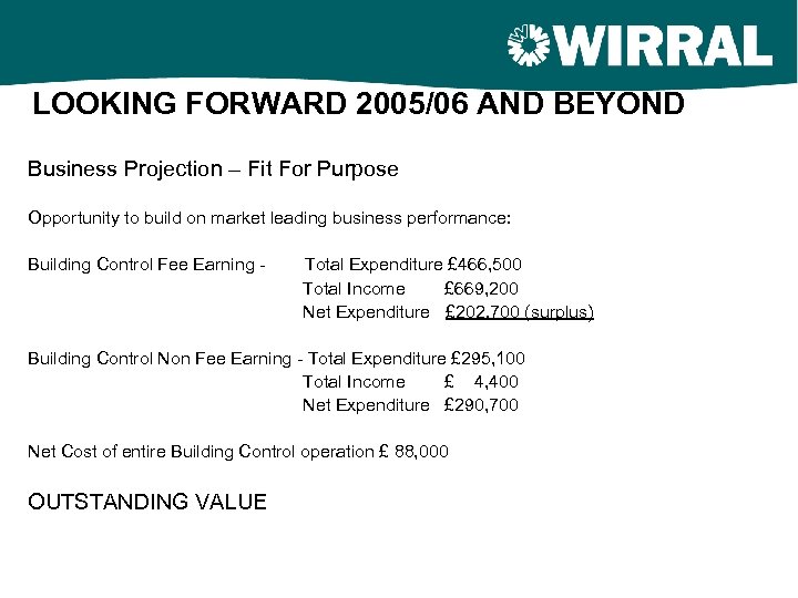 LOOKING FORWARD 2005/06 AND BEYOND Business Projection – Fit For Purpose Opportunity to build
