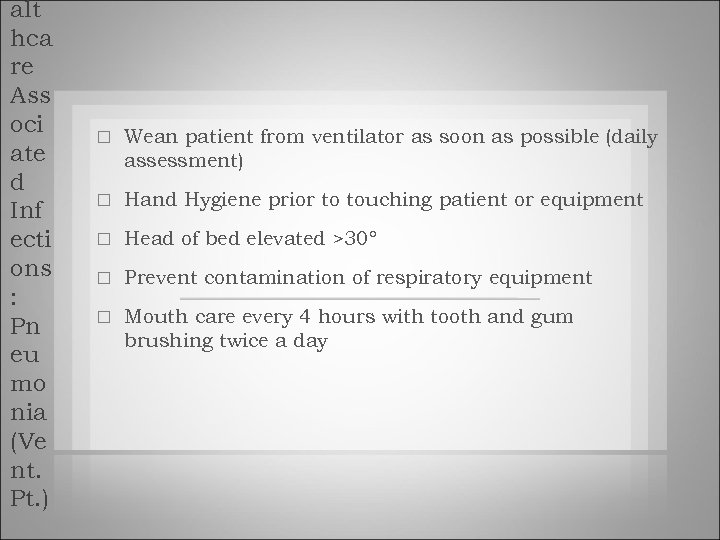 alt hca re Ass oci ate d Inf ecti ons : Pn eu mo