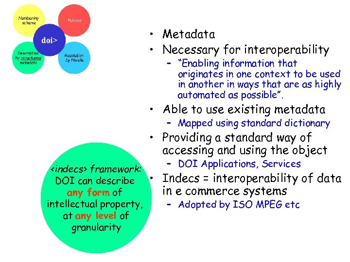  • Metadata • Necessary for interoperability – “Enabling information that originates in one
