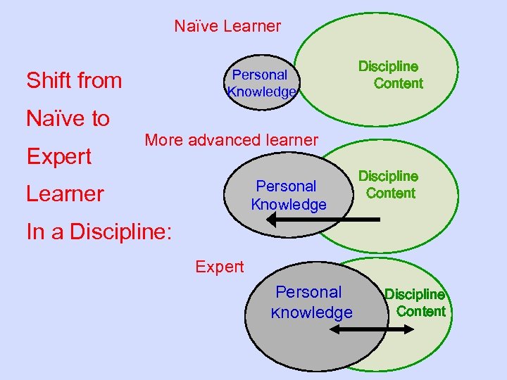 Naïve Learner Personal Knowledge Shift from Naïve to Expert Discipline Content More advanced learner