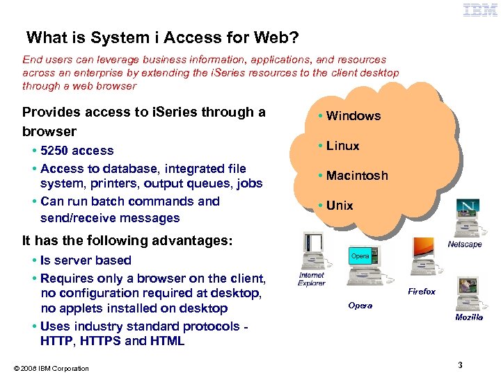What is System i Access for Web? End users can leverage business information, applications,