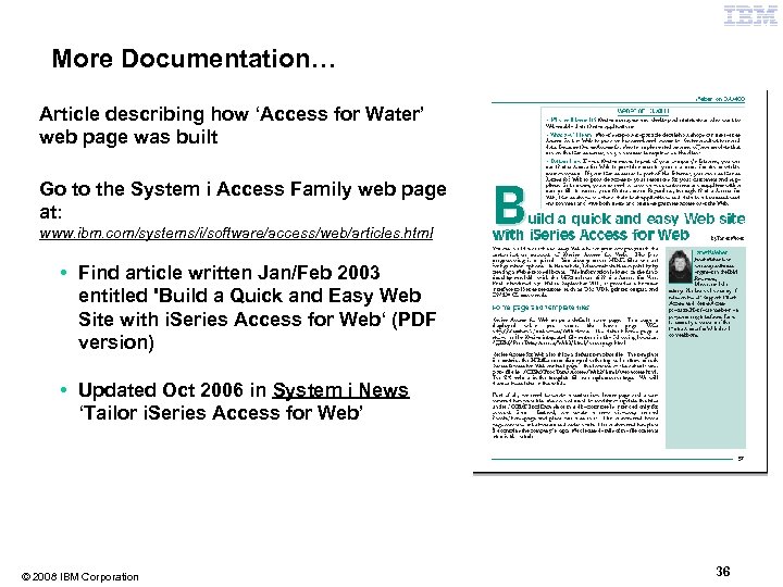 More Documentation… Article describing how ‘Access for Water’ web page was built Go to
