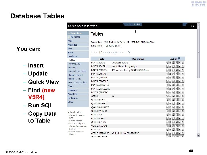 Database Tables You can: – – Insert Update Quick View Find (new V 5