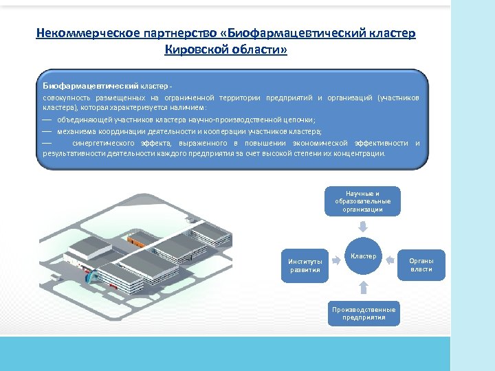 Некоммерческое партнерство «Биофармацевтический кластер Кировской области» Биофармацевтический кластер - совокупность размещенных на ограниченной территории