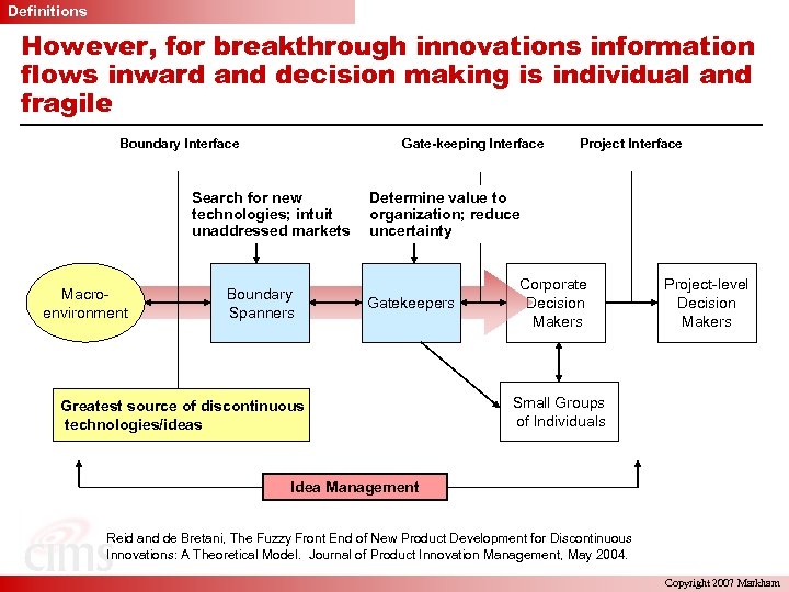 Definitions However, for breakthrough innovations information flows inward and decision making is individual and