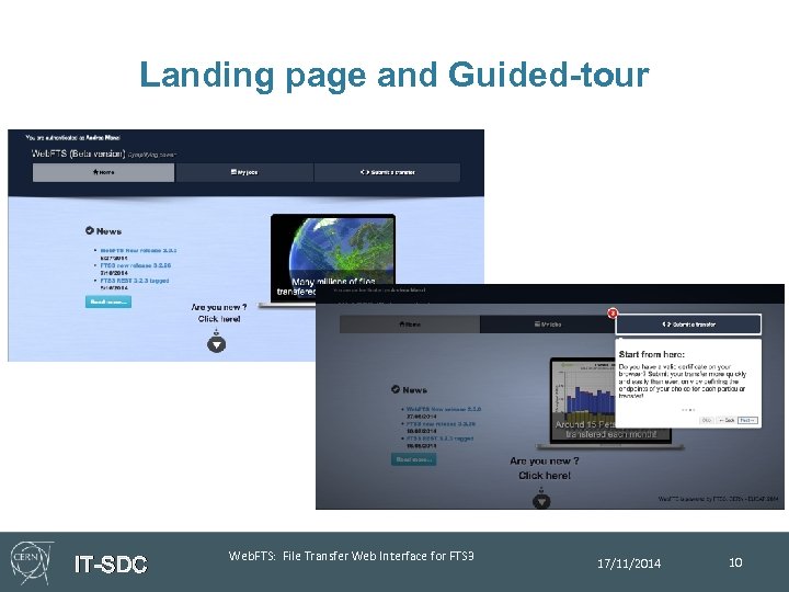 Landing page and Guided-tour IT-SDC Web. FTS: File Transfer Web Interface for FTS 3