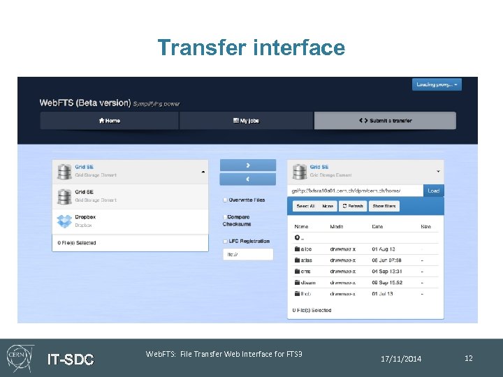 Transfer interface IT-SDC Web. FTS: File Transfer Web Interface for FTS 3 17/11/2014 12