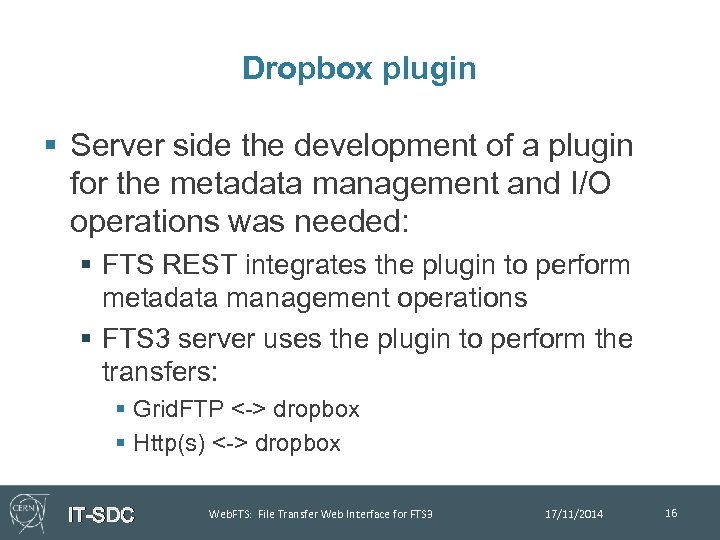 Dropbox plugin § Server side the development of a plugin for the metadata management