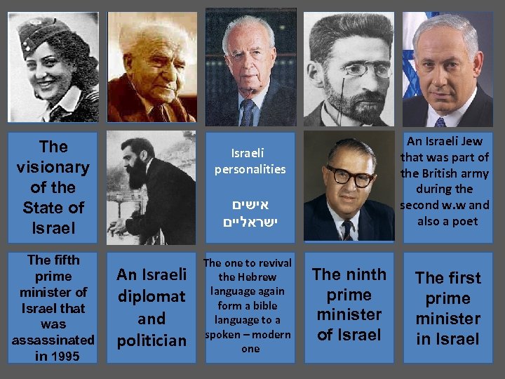 The visionary of the State of Israel The fifth prime minister of Israel that