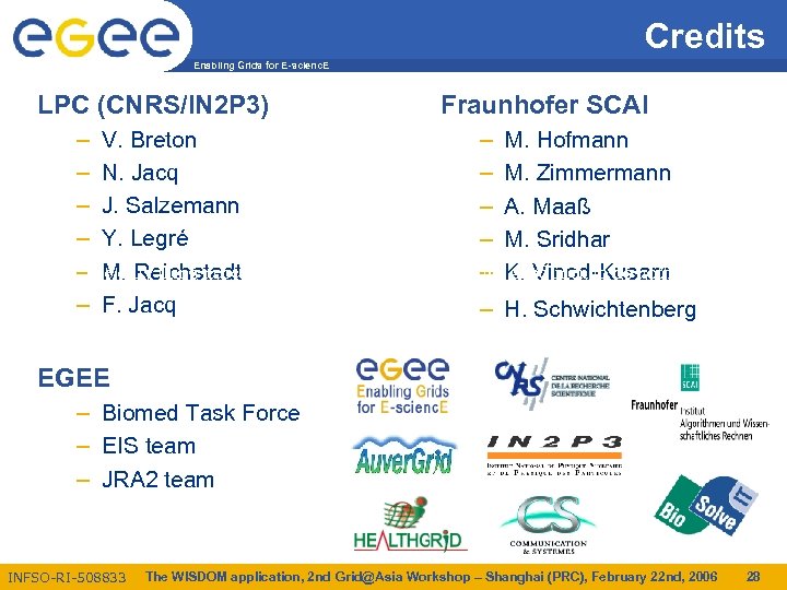 Credits Enabling Grids for E-scienc. E LPC (CNRS/IN 2 P 3) Fraunhofer SCAI –