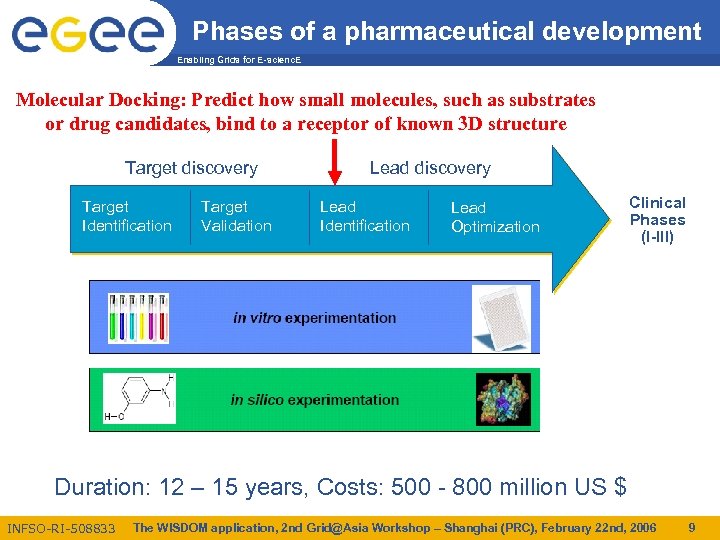 Phases of a pharmaceutical development Enabling Grids for E-scienc. E Molecular Docking: Predict how