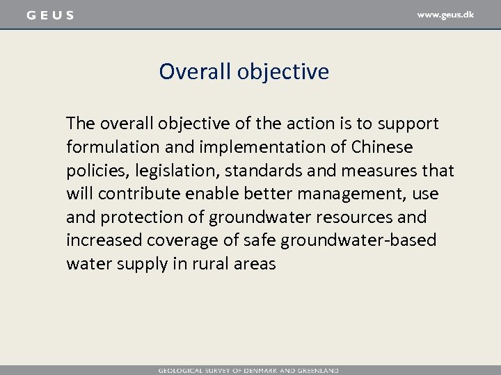 Overall objective The overall objective of the action is to support formulation and implementation