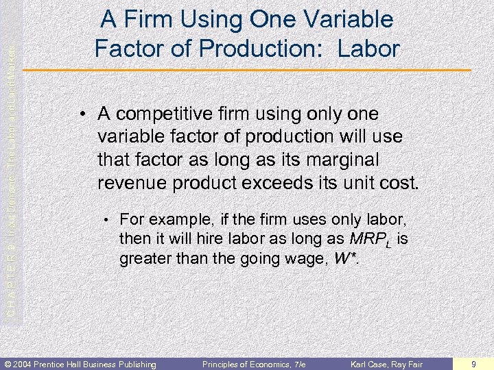 C H A P T E R 9: Input Demand: The Labor and Land