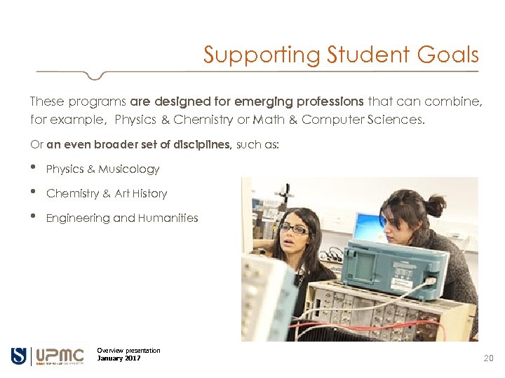 Supporting Student Goals These programs are designed for emerging professions that can combine, for