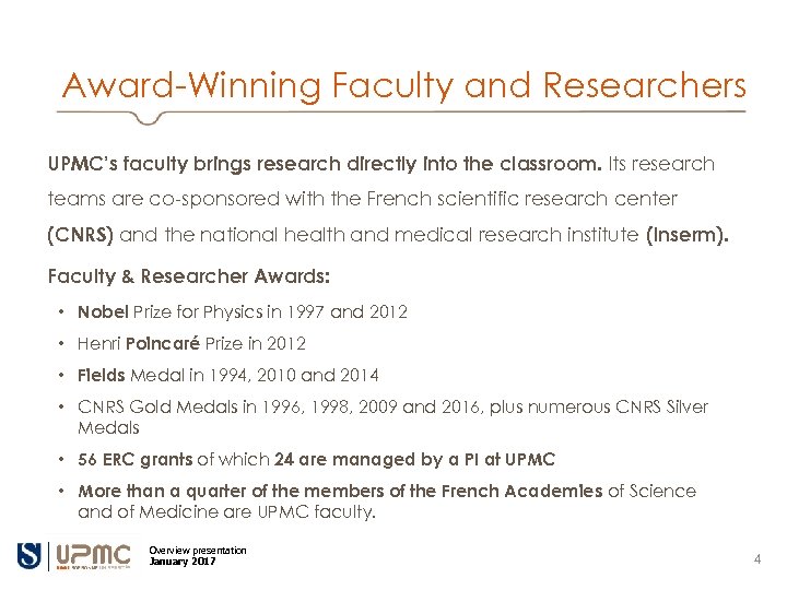 Award-Winning Faculty and Researchers UPMC’s faculty brings research directly into the classroom. Its research