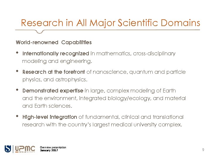 Research in All Major Scientific Domains World-renowned Capabilities • Internationally recognized in mathematics, cross-disciplinary