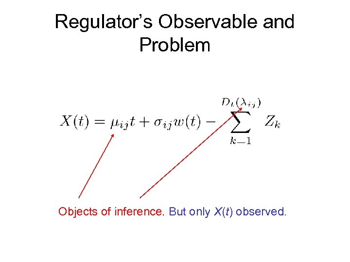 Regulator’s Observable and Problem Objects of inference. But only X(t) observed. 