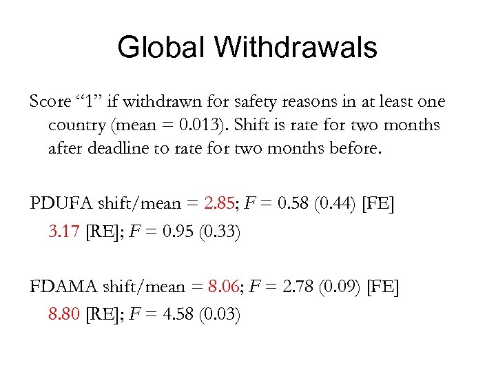 Global Withdrawals Score “ 1” if withdrawn for safety reasons in at least one